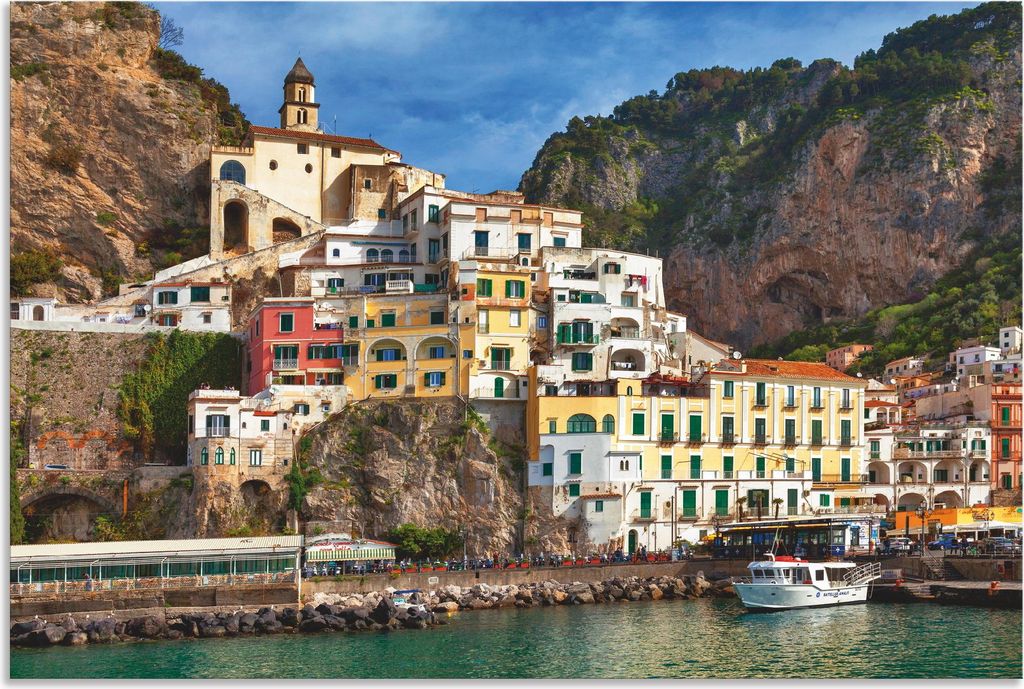 ARTland Wandbild Alu für Innen & Outdoor Hafen von Amalfi an der Amalfiküste Größe: 90x60 cm