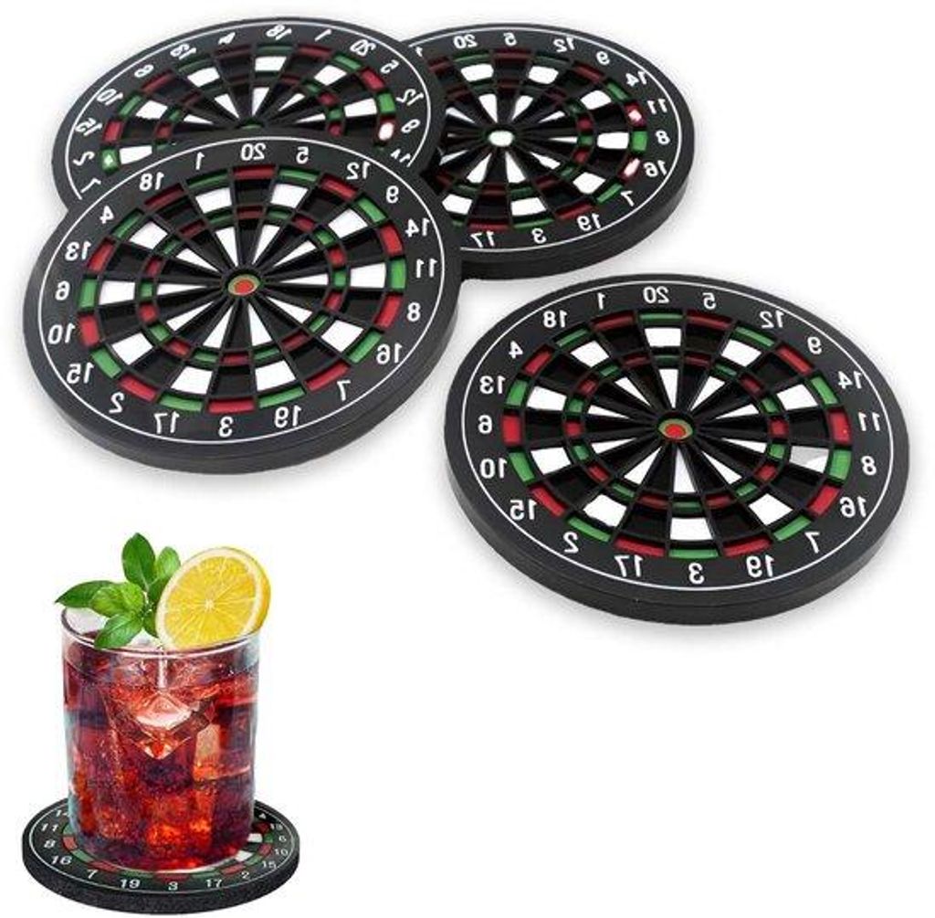 Set aus 4 Biermatten, abwaschbare Spielplatten, Anti-Slip Bierplatten, hitzebeständige Kaffeeuntersteller, kreatives Dartbrett, Teeuntersteller, W...