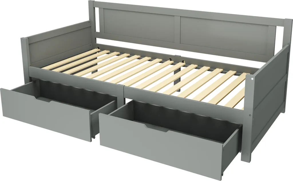 Lit 90x200 Gris avec Tiroirs : Solution Rangement en Bois Massif Robuste - 8