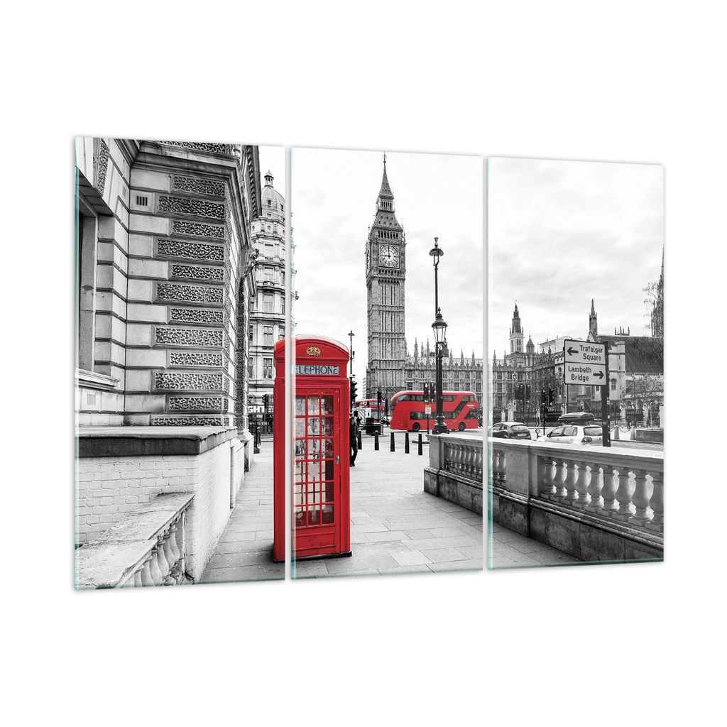 Bilder auf glas - 3 Teile - Schuppen Telefon London - 105x70cm - Glasbilder - Wandbilder - Bilder - zum Aufhängen bereit - Wanddekoration aus Glas...