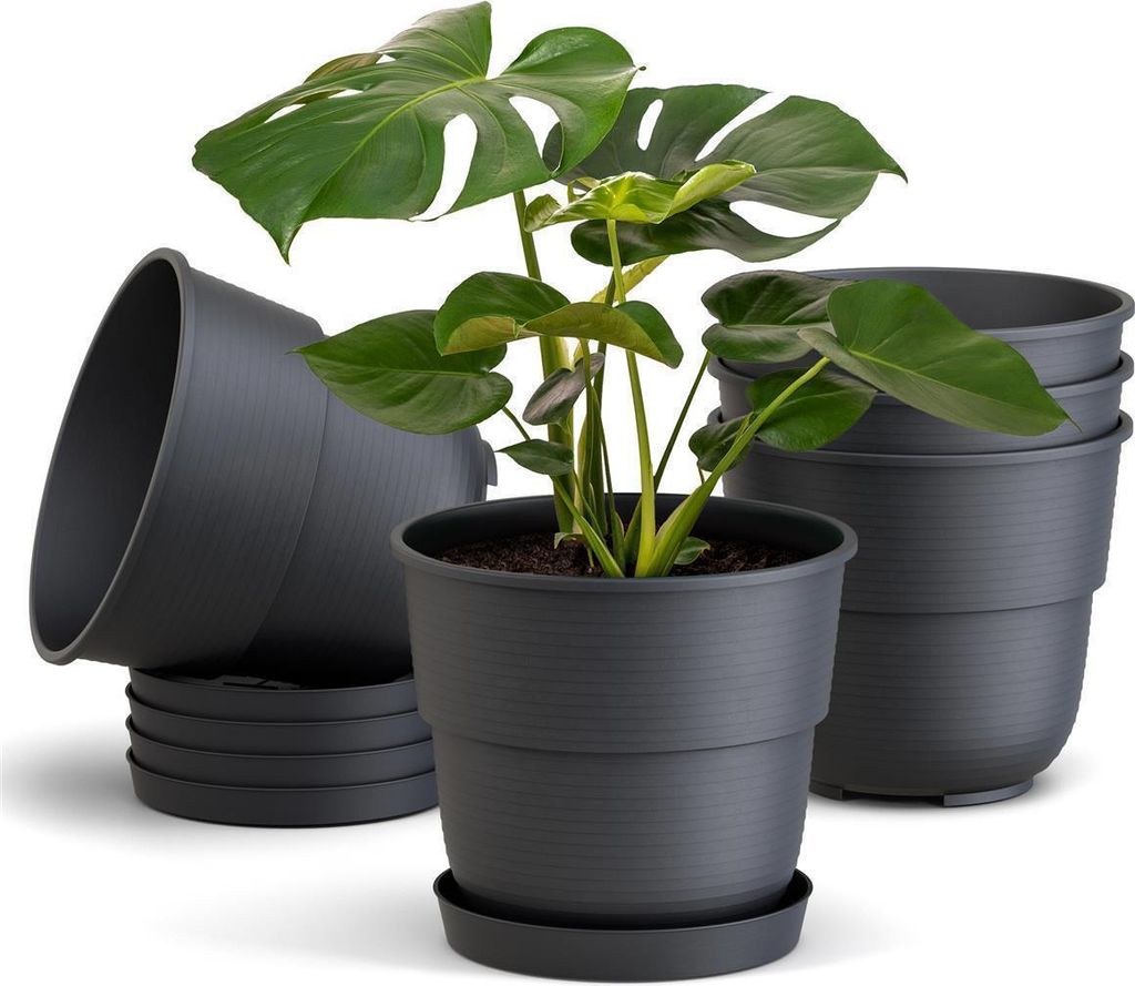 Plastard Blumentöpfe Milano 5er Set Ø 28 cm Anthrazit mit Untersetzer