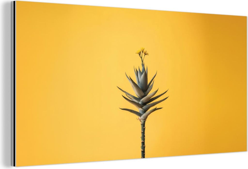 MuchoWow Wanddekoration Metall Metallbild Wandkunst 40x20 cm Pflanze - Minimalistisch - Blume - Gelb MuchoWow Aluminium Gemälde - Bild - Aluminium