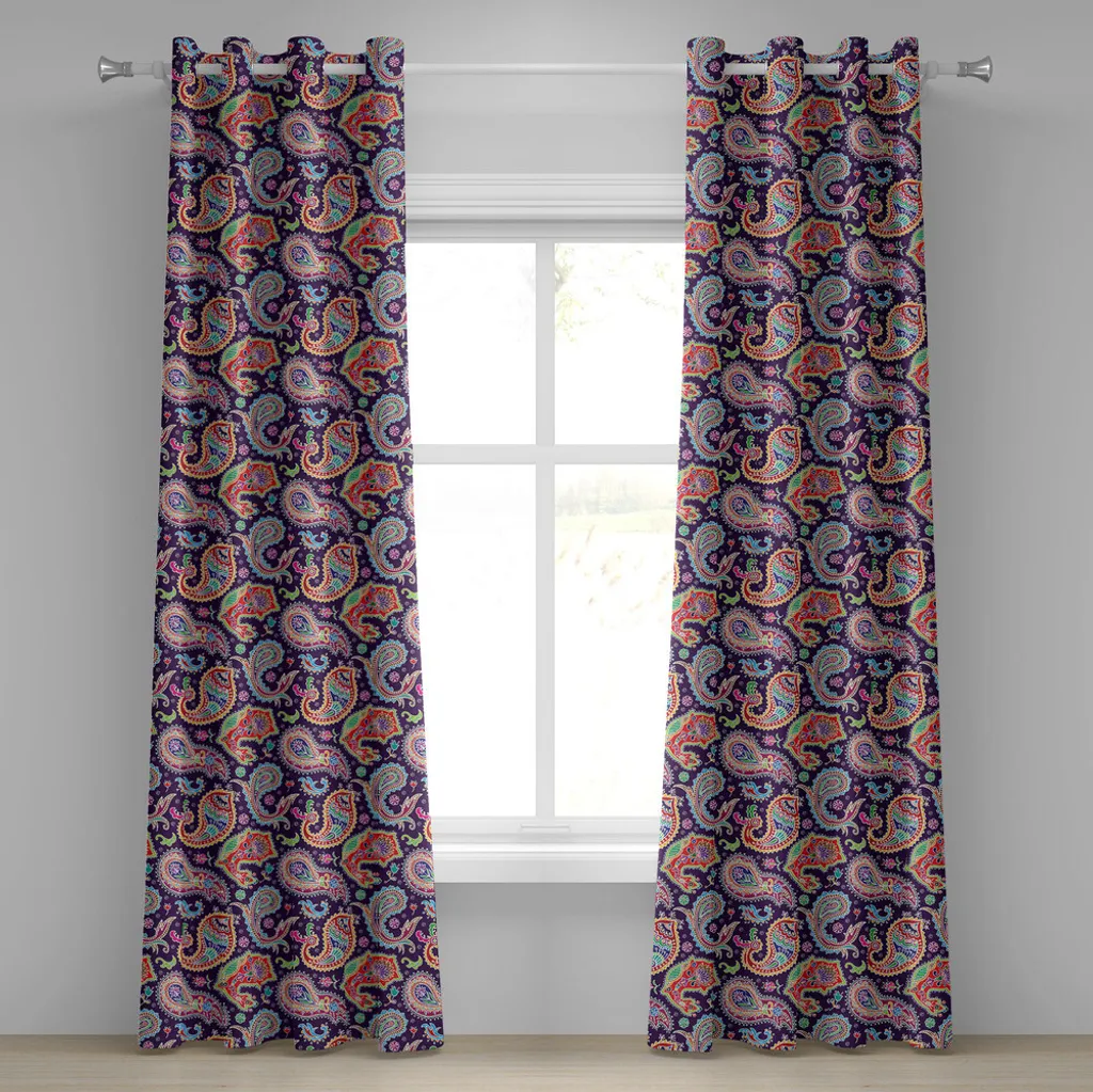 Rideau violet motif hippie 60's Imprimé Géométrique 280x175cm Haut de Gamme