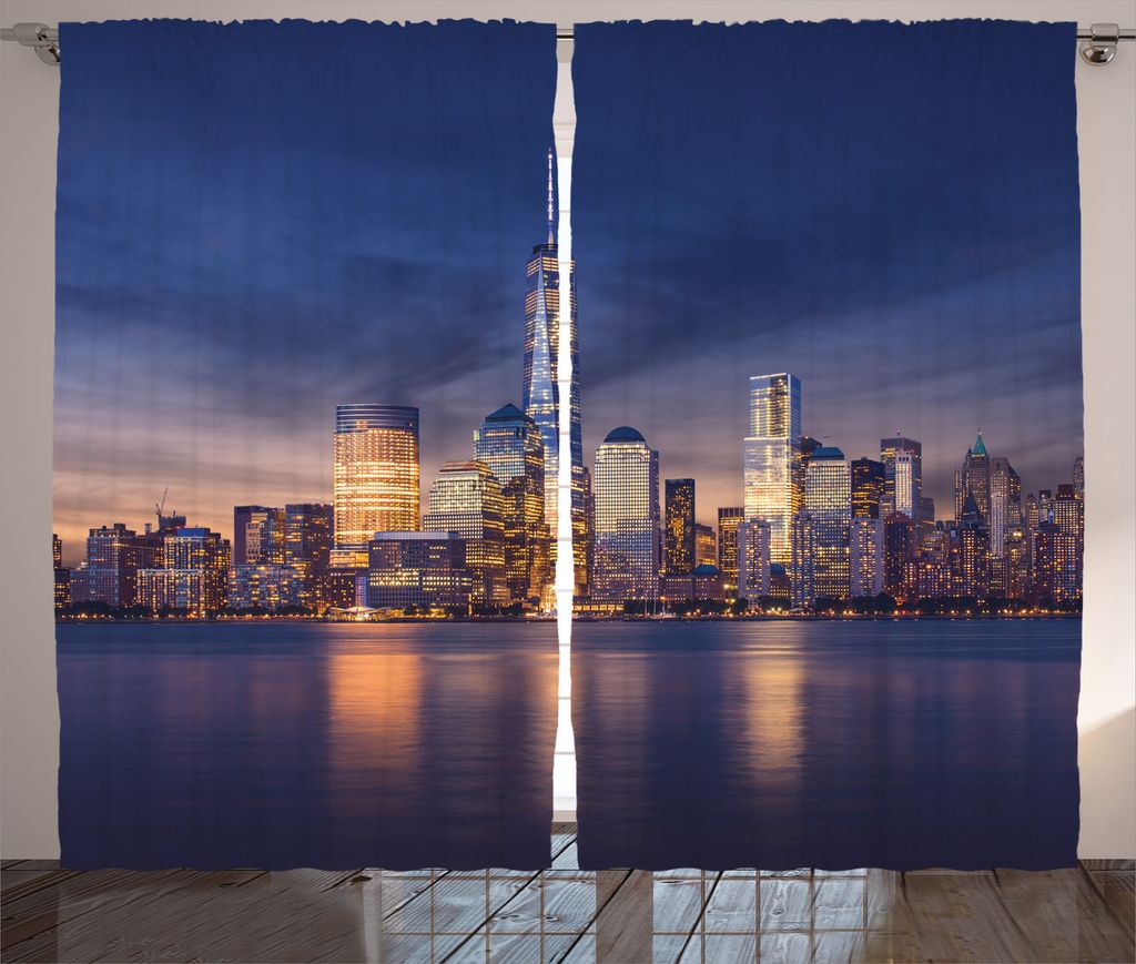 ABAKUHAUS New York Rustikaler Gardine, Manhattan Landschaft, Schlafzimmer Kräuselband Vorhang mit Schlaufen und Haken, 280 x 175 cm, Mehrfarbig