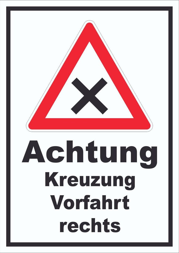 Schild Achtung Kreuzung Vorfahrt rechts A2 Rückseite selbstklebend