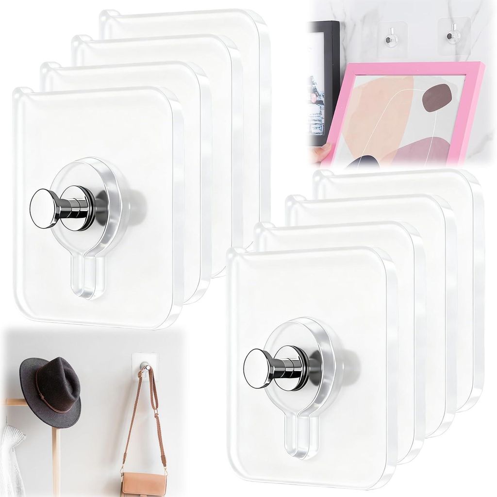 Selbstklebende Fotohaken zum Aufhängen von Fotos ohne Bohren, selbstklebende Haken für Bilderrahmen, transparente selbstklebende Aufhängehaken f...