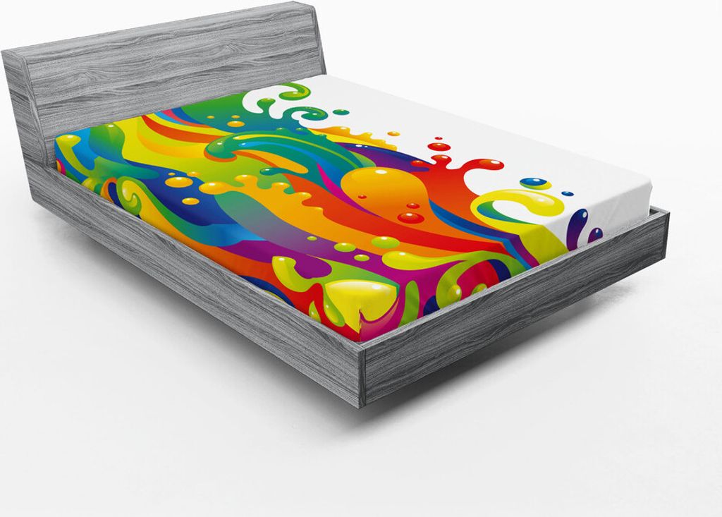 ABAKUHAUS Psychedelisch Spannbetttuch, Digital Gemacht Flüssig Bunte Regenbogen Spritzen Pychedelische Modern Design, 90 x 190 cm, Mehrfarbig