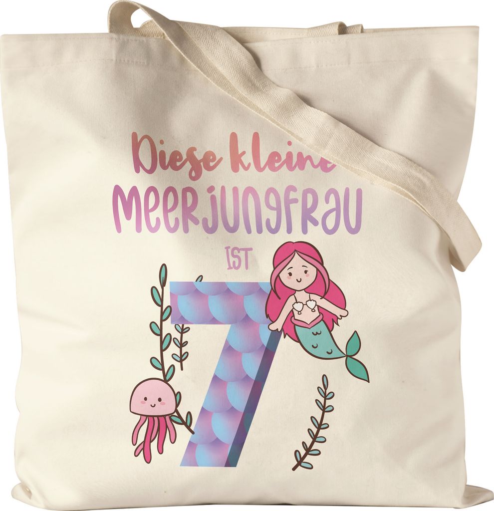 Diese Kleine Meerjungfrau Ist 7 Jutebeutel Stoffbeutel Canvas Geburtstagsgeschenk 7. Geburtstag Süßes Motiv