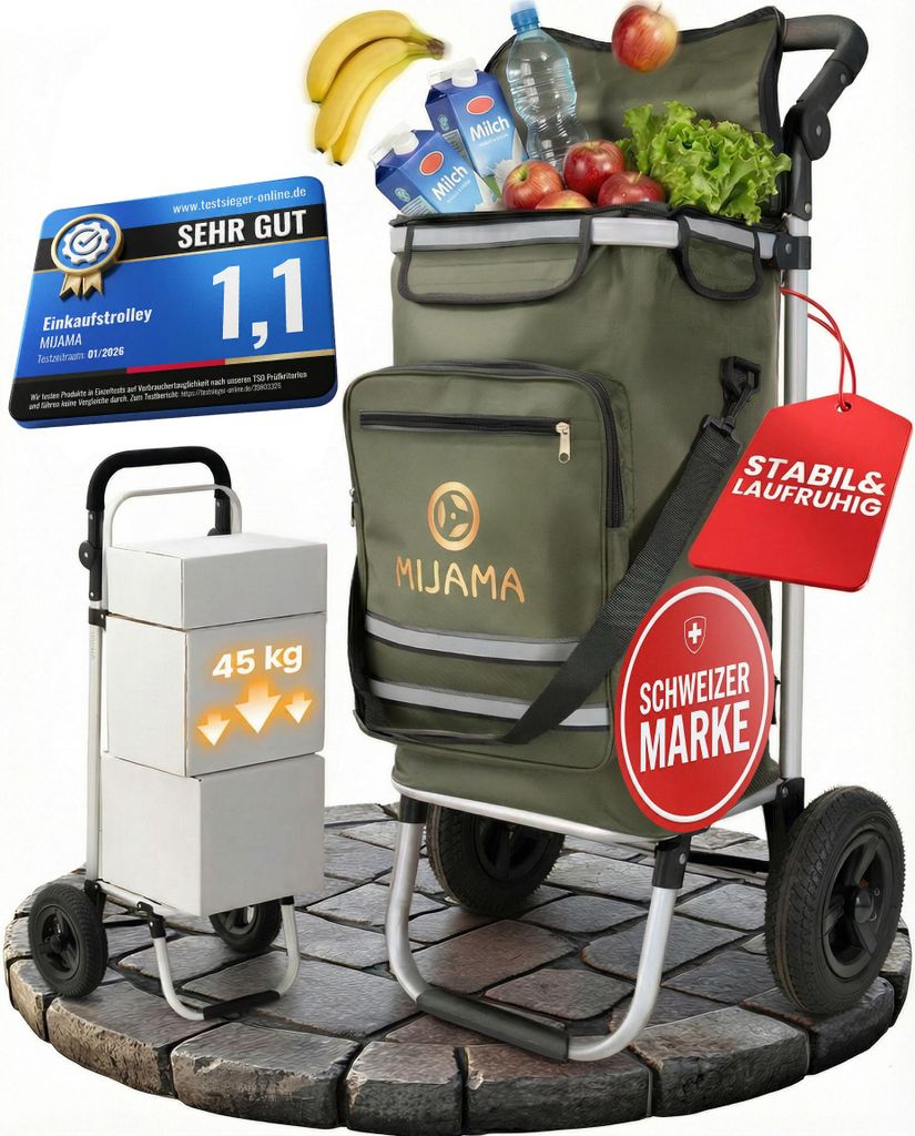 Einkaufstrolley klappbar mit Lufträdern 45 kg – Produktbild 