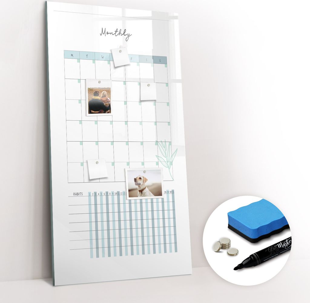 Magnetpinnwand Memoboard - Zubehörsatz - Schwarzer Marker + Schwamm + Magnete - 60 x 120 cm - Monatsplaner