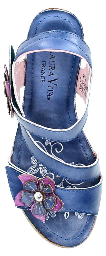 Laura Vita Damen Sandalette unifarbene Riemen Blumendekor HACEO 15, Größe:40 EU, Farbe:Blau