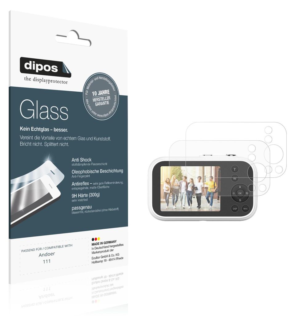 2x Schutzfolie für Andoer 111 matt - Anti-Shock 9H Folie dipos Glass Kunststoffglas
