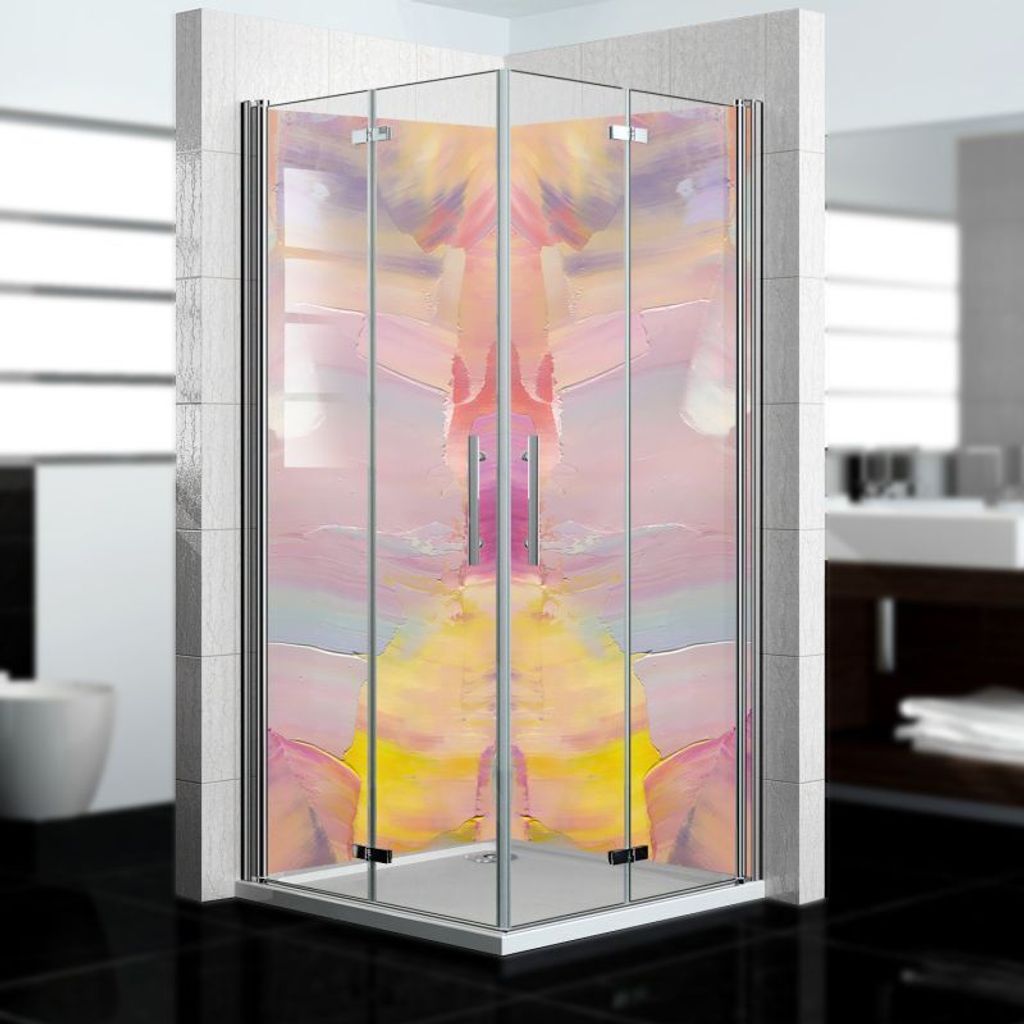 dedeco Eck-Duschrückwände Aluminium wasserfest Motiv: Kunst V3, Nano-Protect seidenmatt, 2 x 100x210x0,3cm, Fliesenersatz fugenlos Wandverkleidun...
