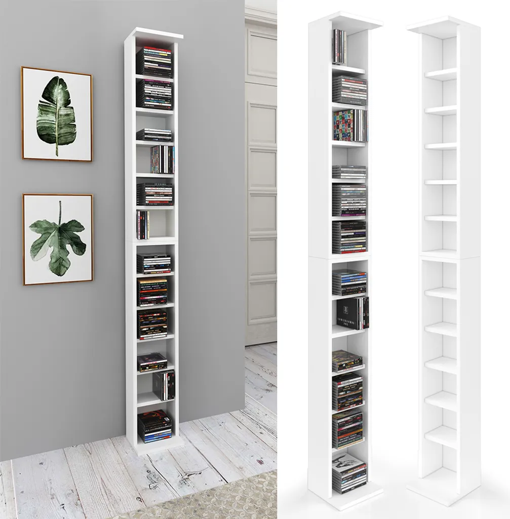 Meuble de rangement CD et DVD Vicco Blanc 183,6cm - Set de 2 Colonnes