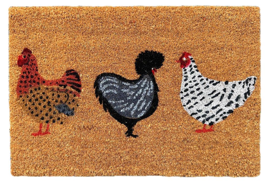 Relaxdays Fußmatte Kokos 60x40 cm, Türvorleger Hühner, Produktbild 