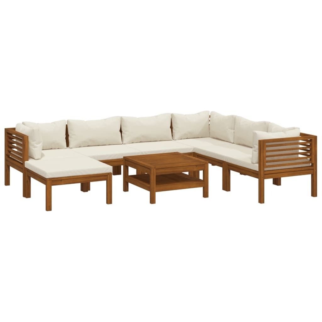 8-tlg. Garten-Lounge-Set mit Creme Kissen Massivholz Akazie