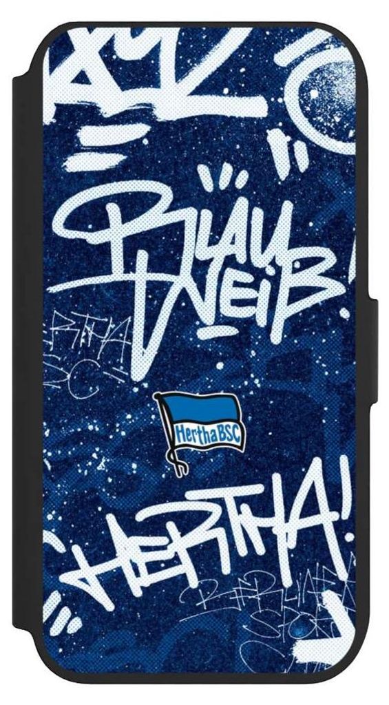 NIVOCASE Klapphülle für Apple iPhone 7 Handyhülle aus Kunst Leder NIVOflip schwarz Graffiti Hertha BSC Offizielles Lizenzprodukt