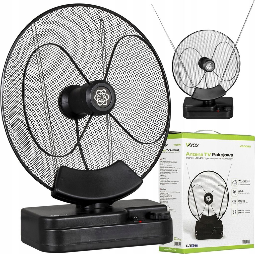 Vayox DVB-T/T2 Antenne für TV VA0090 | 4K | LTE | Kabellänge 1,3 m | Schwarz