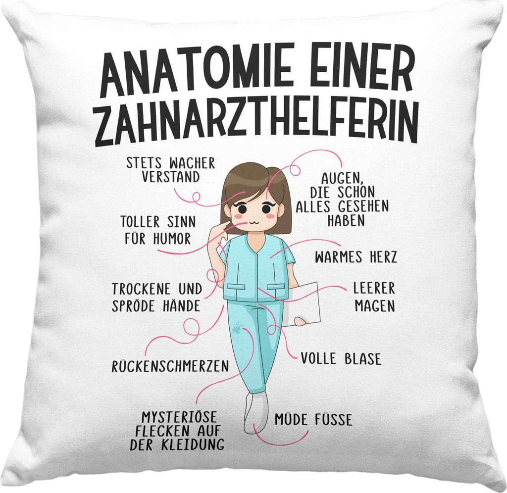 Trendation - Zahnarzthelferin Deko-Kissen mit Füllung 40x40 Geschenk Lustig Zahnarzt Damen Kollegin Geschenkidee Zahnmedizinische Fachangestellte ...