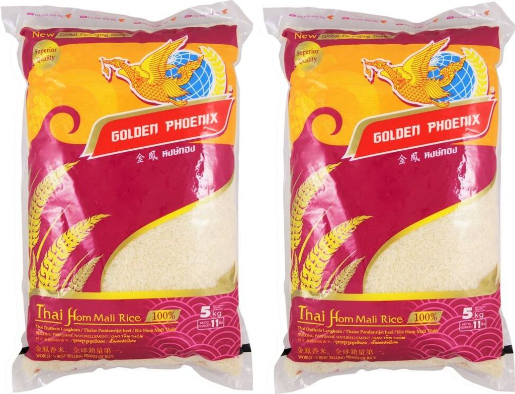 2er Pack GOLDEN PHOENIX Thai Duftreis Langkorn (2x 5kg) | Jasmine Rice | Superior Quality