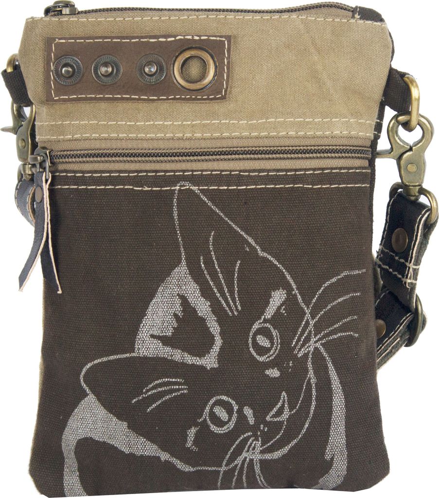 Sunsa Damen Tasche Umhängetasche, Handtasche aus Canvas & Leder. Nachhaltige Produkte, kleine Vintage Stoff Shoulder bag, Schultertasche, Segeltuc...