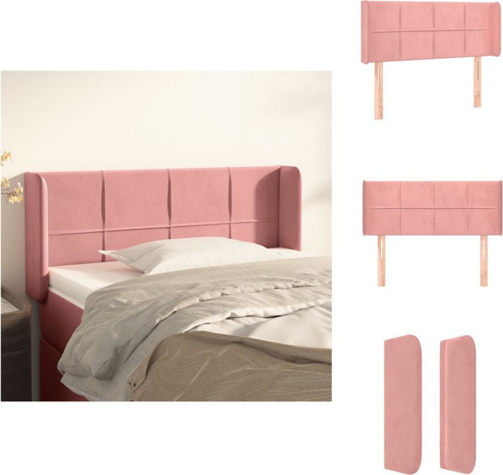vidaXL Kopfteil mit Ohren Rosa 103x16x78/88 cm Samt - Kopf- & Fußenden