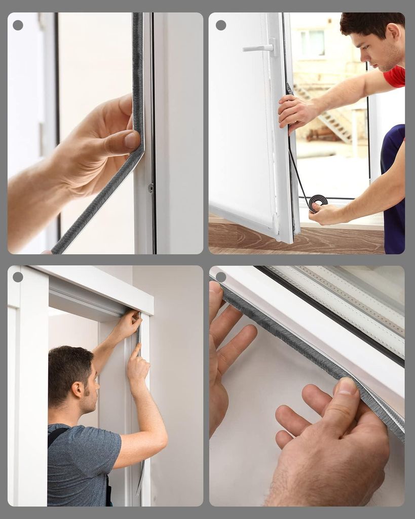 Zugluftstreifen für Türen 10 Meter selbstklebende Bürstendichtung Luftstopper für Schiebetüren-Außentüren-Fenster grau - 9 mm x 5 mm