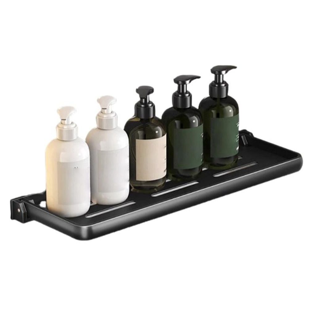 Klappbares Wandregal ohne Bohren – Einfache Aluminium Ablage, wasserfest, platzsparend, vielseitig, belastbar, Schwarz, 40cm