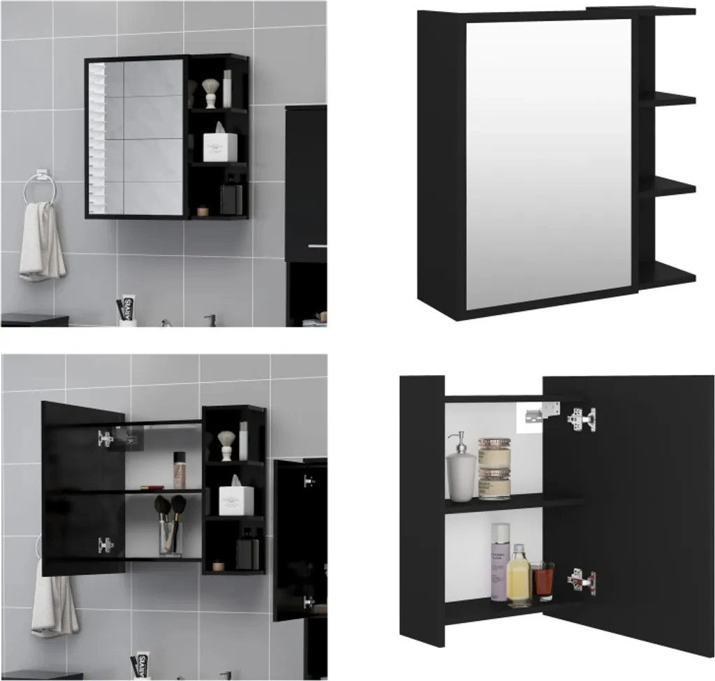 Specchiera Contenitore Bagno Nero vidaXL 62,5cm | Stile Industriale