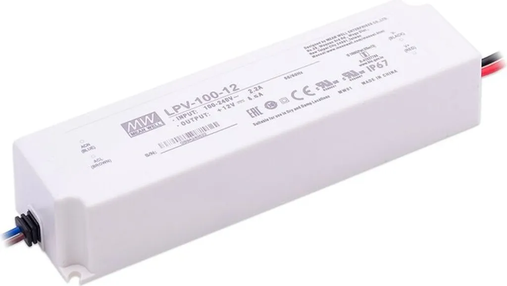 Bloc d'Alimentation LED 12V 102W Mean Well LPV-100-12 Étanche IP67