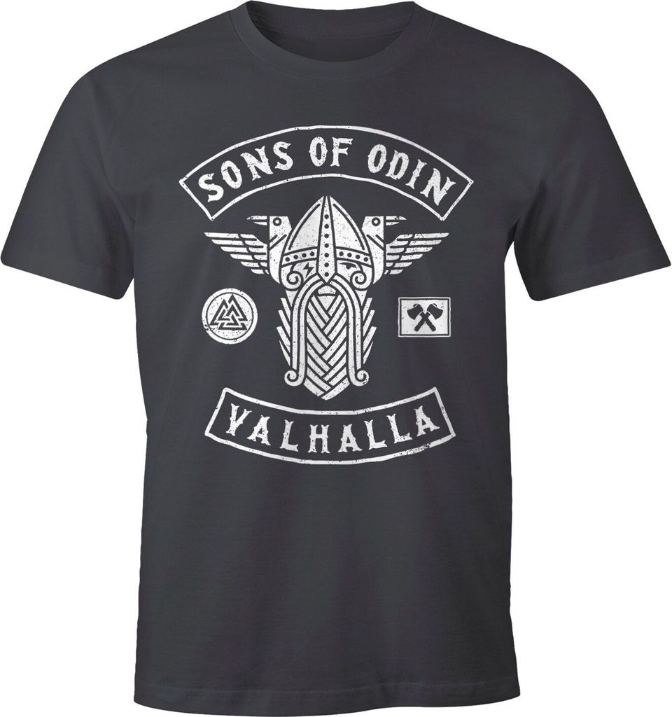 Herren T-Shirt Sons of Odin Valhalla Vikings Wikinger Fan-Shirt Moonworks dunkelgrau 4XL