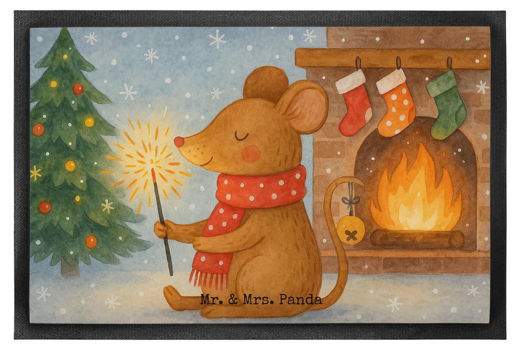 Mr. & Mrs. Panda fußmatte Maus Weihnachten Design 60 x 90 cm - Weiß - Geschenk, Schuhabstreifer, Gummimatte, Mäuschen, Schmutzfangmatte, Fußabs...