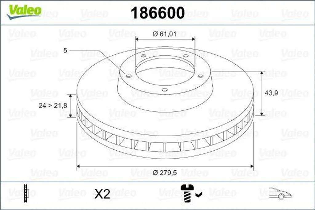 Disque de frein Valeo 186600 OE 7700802231 pour Renault Scenic et Laguna