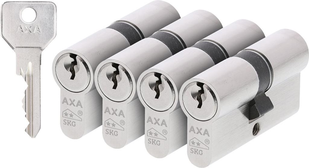AXA Doppelzylinderschloss – 30/30 mm – Sicherheitszylinder, vernickelt – SKG** – inkl. 12 Schlüssel