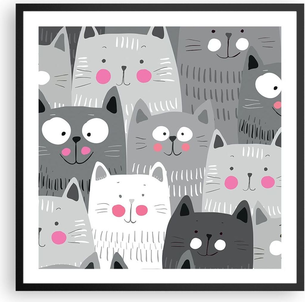 Gerahmtes Poster - Schwarzer Rahmen - Kittys Tiere Illustration - 60x60 cm - Wand Bild - Wanddeko - Wandbilder - Wandposter - Bilderrahmen - Bilder...