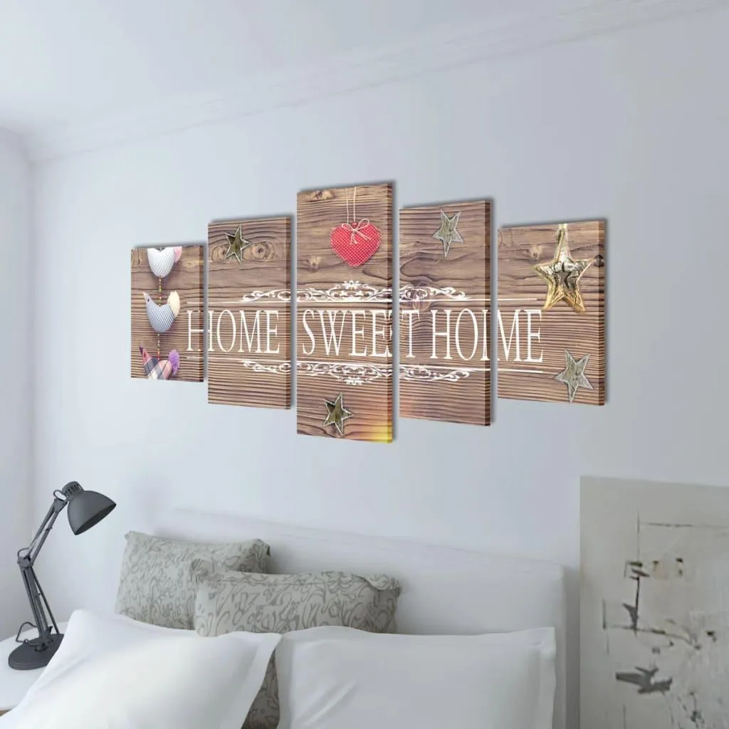 vidaXL Set Quadri 5 Pezzi Home Sweet Home 200x100 cm Stampa su Tela