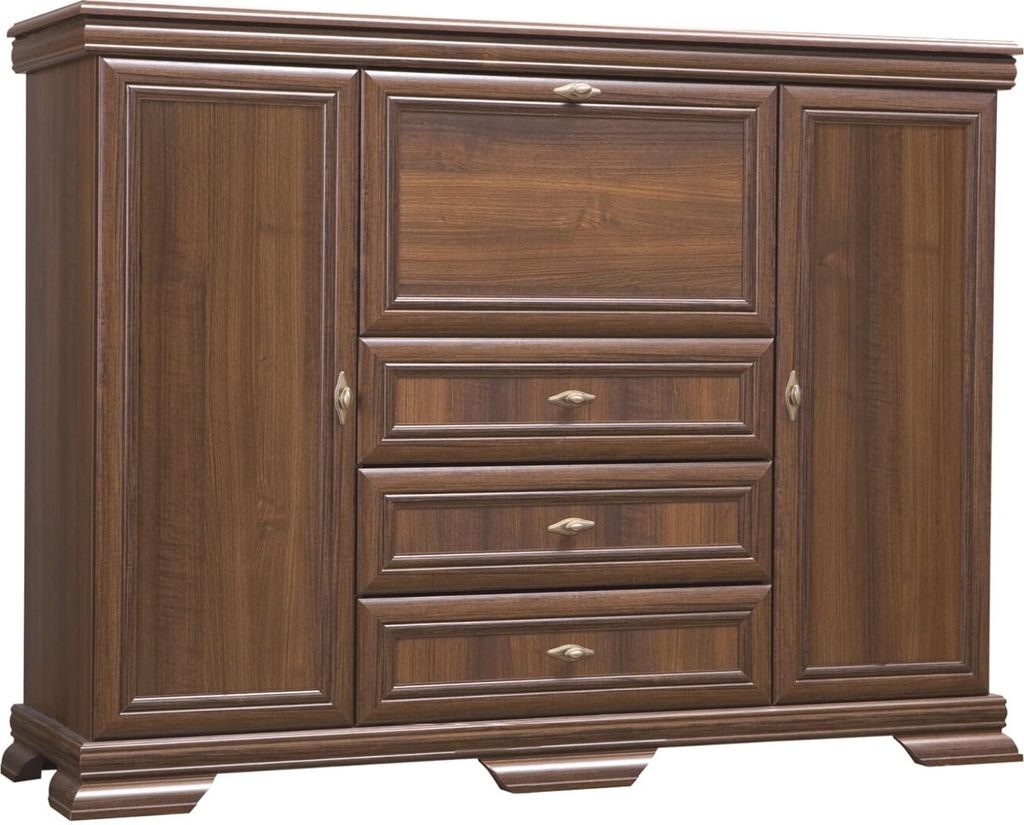 Tkmoebel Kommode KORA KK6P Highboard Anrichte Barschrank Barkommode mit 1 Klapptür, 2 Drehtüren und 3 Schubkasten Samoa King