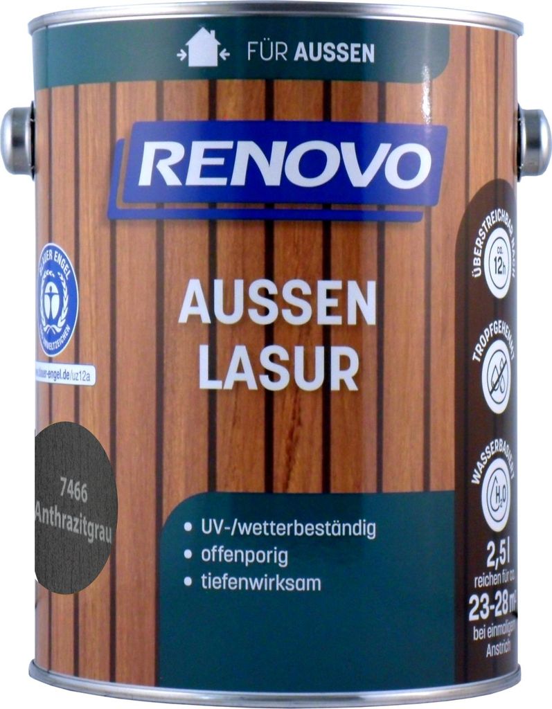 2,5L Renovo Wetterlasur/ Aussenlasur wb. Nr.7466 Anthrazitgrau