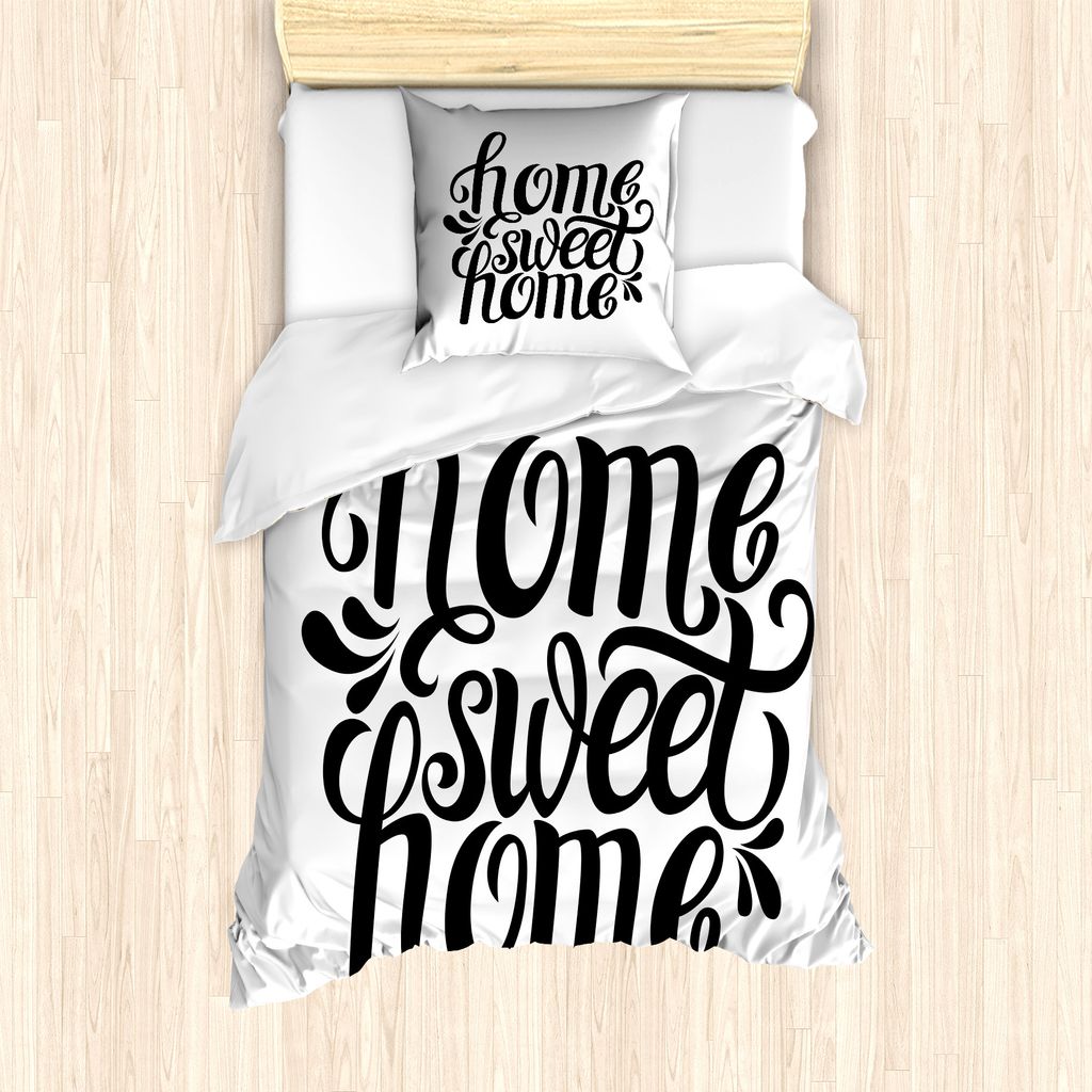 ABAKUHAUS Sprichwort Bettbezug Set für Einzelbetten, Wörter, Milbensicher Allergiker geeignet mit Kissenbezug, 135 cm x 200 cm - 80 x 80 cm, Schw...