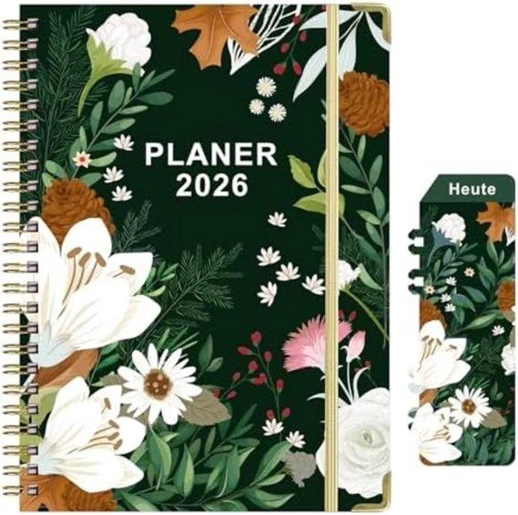 Agenda de poche 2026 floral - Planificateur rigide avec pochette mémo