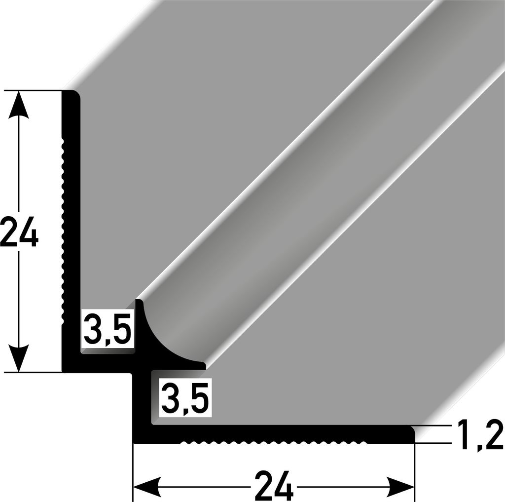 PROVISTON Wand Eckschutzprofil Innen 22.5 x 22.5 x 2700 mm Einfasshöhe 3.5 mm Aluminium Innenecke Ungebohrt Farbe Edelstahl