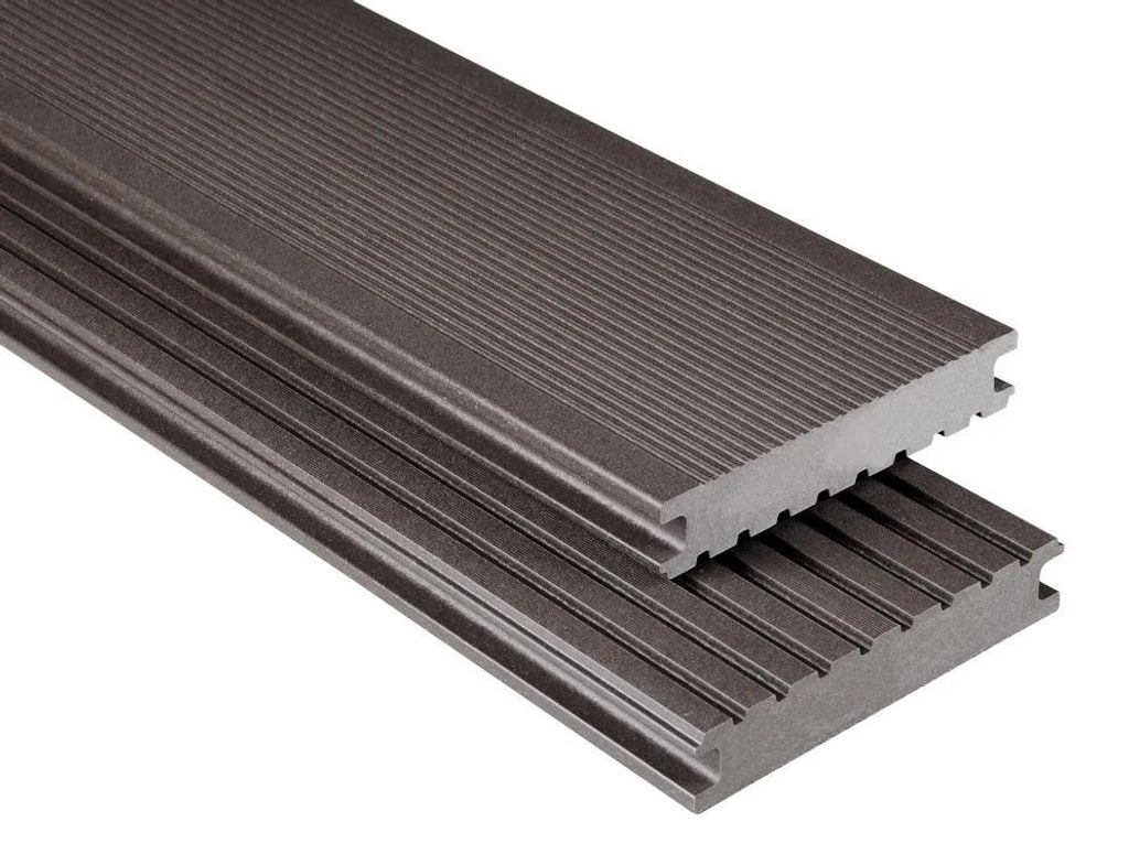 5 m | Kovalex Graubraun Mattiert 20x140x4000 mm WPC Terrassendiele Massivprofil, Grau 2 in 1 Wendediele, Rutschfest, Pflegeleicht, Clip Montage, Po...