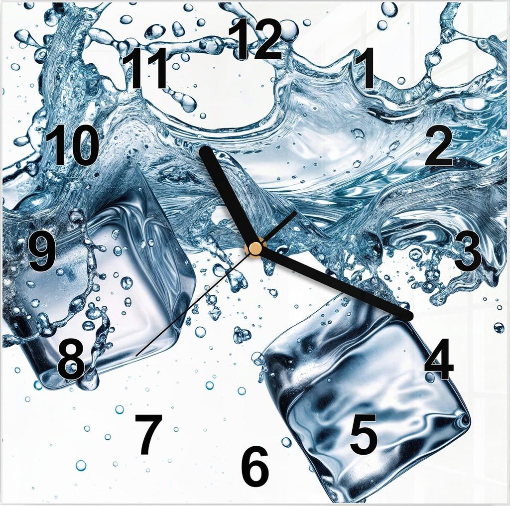 Wanduhr aus Glas mit Motiv Wasserspritzer- 30 x 30 cm - inkl. Aufhängesystem