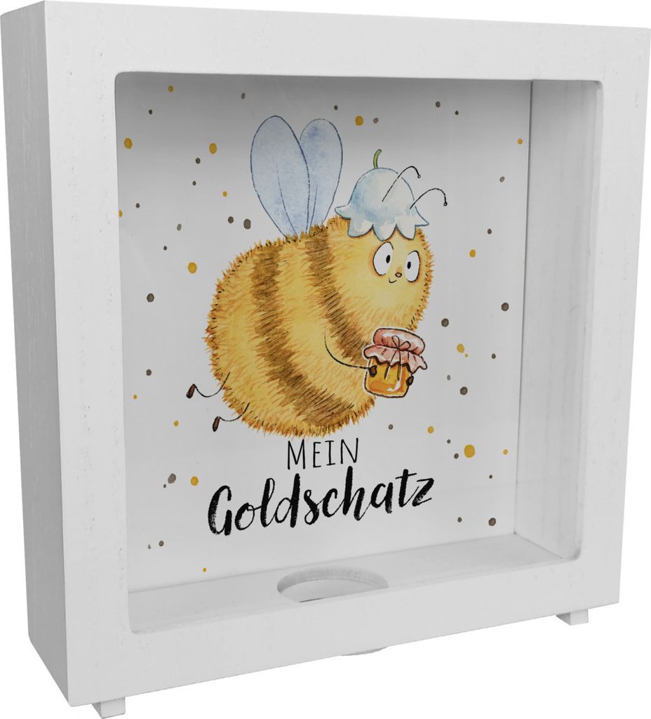 Pummel Biene Rahmen Spardose aus Holz mit Spruch Mein Goldschatz