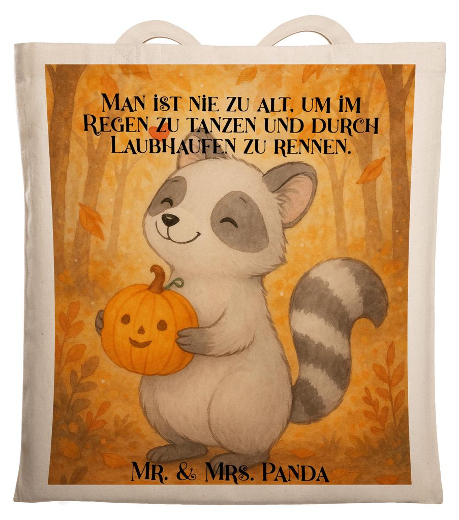 Mr. & Mrs. Panda totebag Waschbär Kürbis Design - Weiß - Geschenk, Halloween, Süßes Sonst Gibt's Saures, Jutebeutel, Deko, Tote Bag, Schultasc...