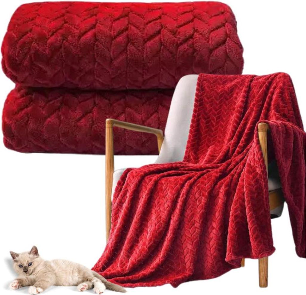 Elegante geprägte Polyester-Tagesdecke 200x220 cm in Rot - Produktbild 
