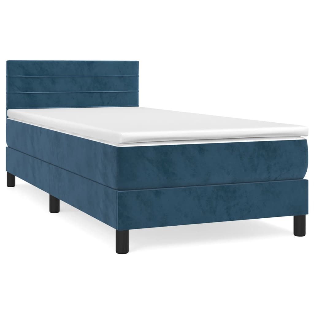 "SALE 2026" Boxspringbett Einzelbett - Gästezimmer - mit Matratze Dunkelblau 100x200 cm Samt - Polsterbett Klassische Betten DE6105340