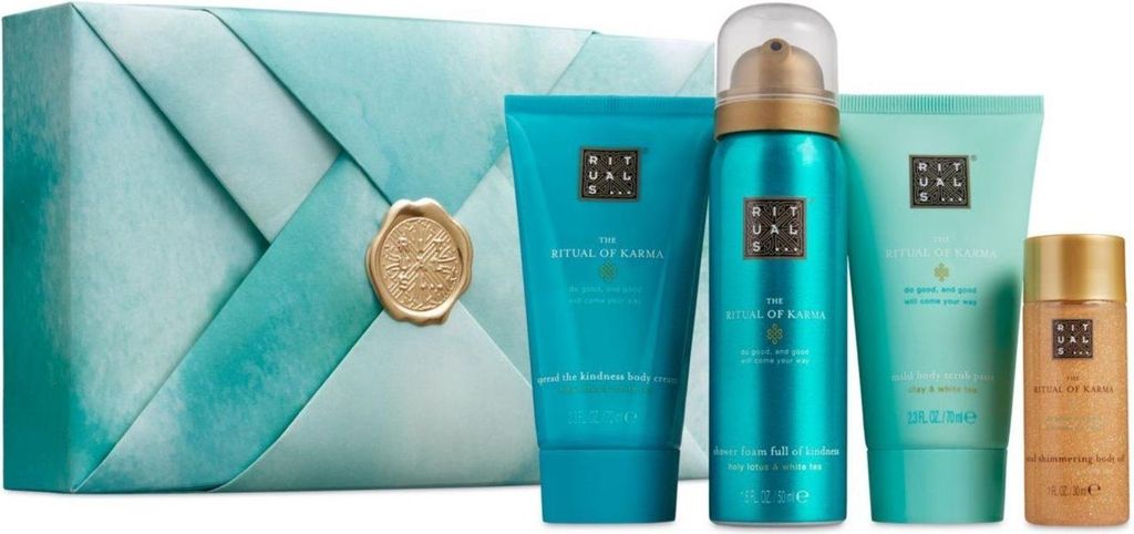 Rituals Karma Set Body Oil 30ml/Foaming Shower Gel 50ml/Mild Body Scrub Paste 70ml/24H Hydrating Body Lotion 70ml 220 ml