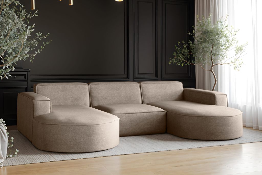 Kaiser Möbel Ecksofa Modena U-Form, Sofa Elegant und Moderne Stoff Salvador Dunkelbeige