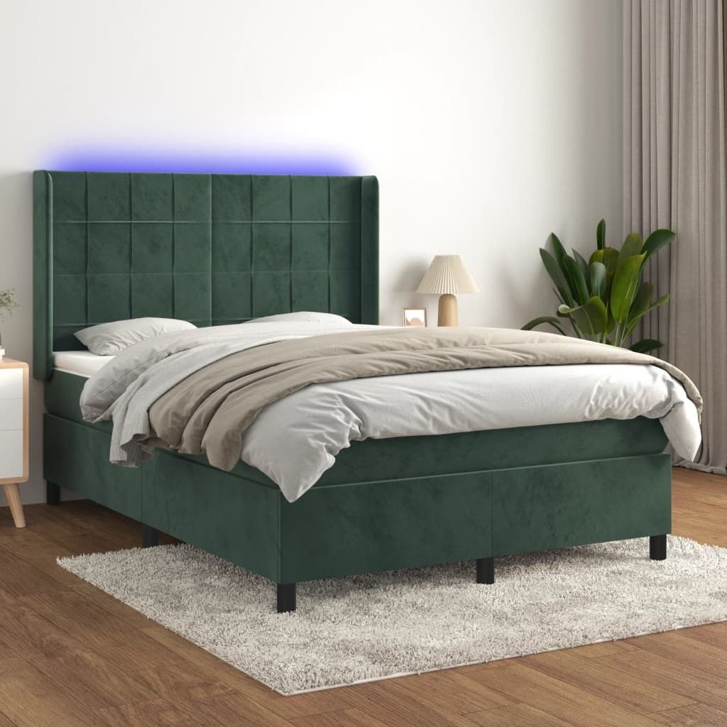 Möbel Boxspringbett mit Matratze & LED Dunkelgrün 140x190 cm Samt - Klassische Betten 3139562